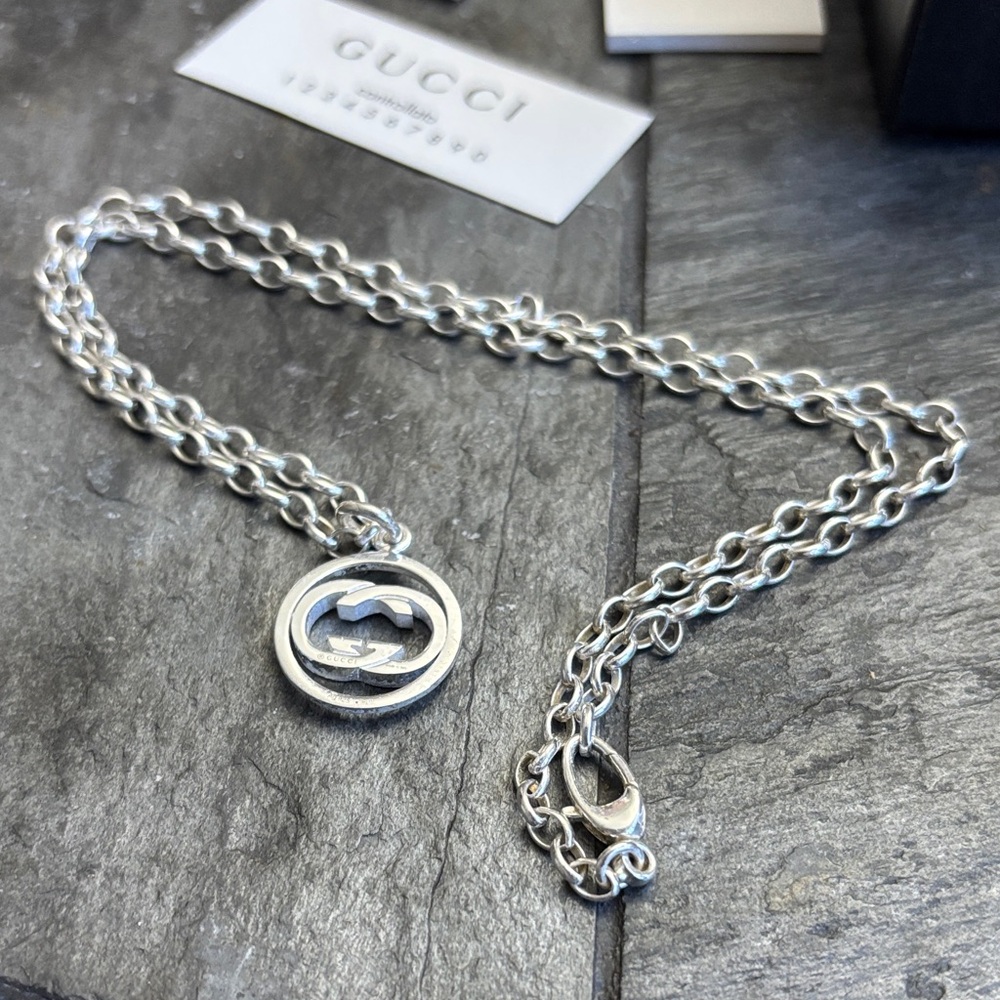 Gucci Silver Logo Pendant Necklace